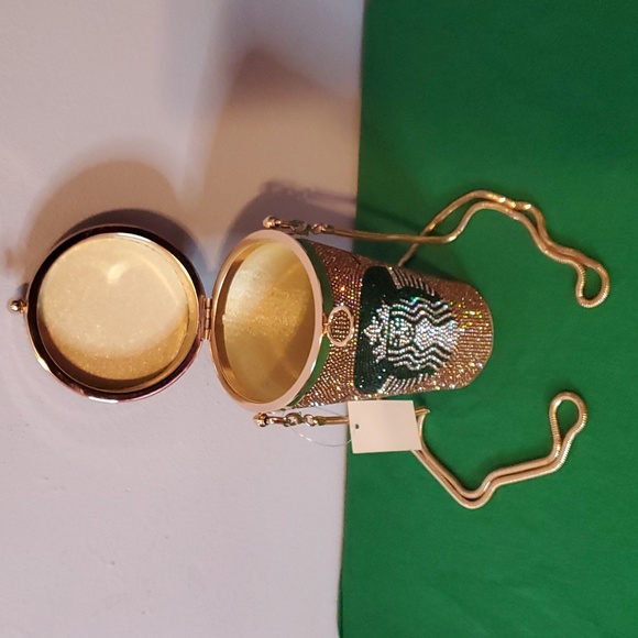 Gold / Green Coffee Cup Purse With Rhinestones - Picture 5 of 5